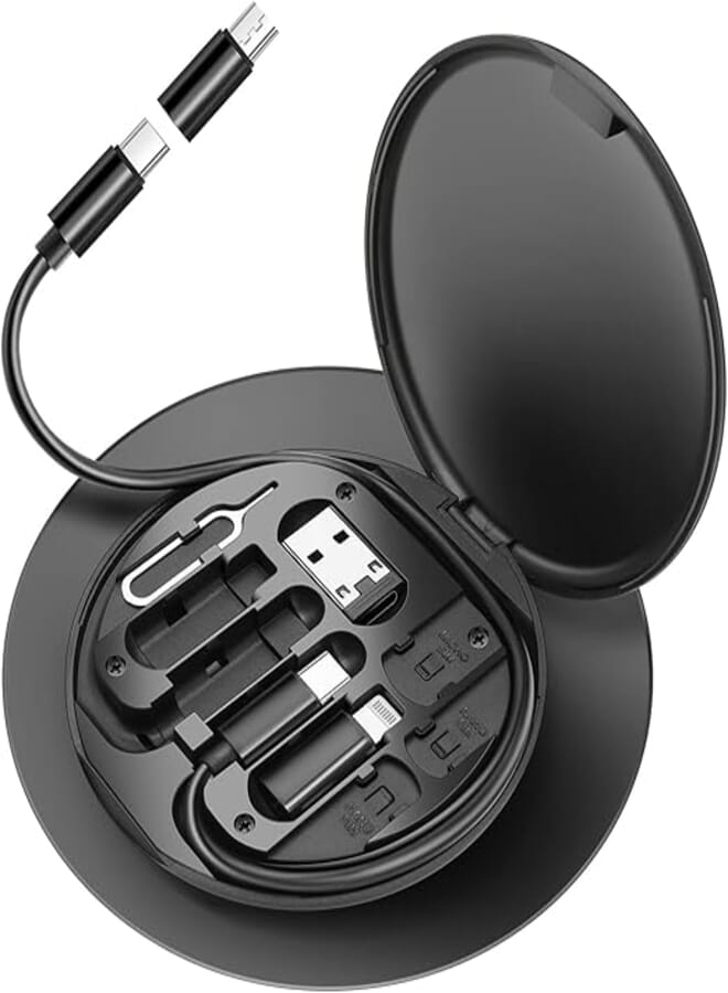 HESIMING USB C to Lightning Adapter Kit,Multi Charging Cable Case Convertor USB C to Type C/iOS Device/Micro Adapter Travel Data Cable Set Contains Card Storage，Phone Holder, Tray Eject Pin(Black)